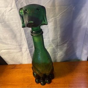 HTF Large 14” Vintage MCM Italy Empoli Glass DACHSHUND DOG DECANTER GREEN 1960s